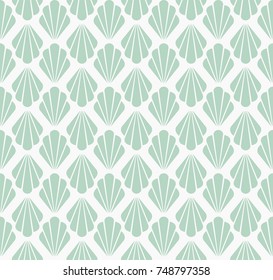 Art Deco Seamless Pattern. Geometric Floral decorative texture. Vector Leaves stylish background. Abstract sea shell illustration.