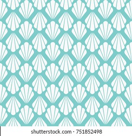 Art Deco Seamless Pattern. Geometric Floral decorative texture. Vector Leaves stylish background. Abstract sea shell illustration.