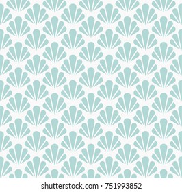 Art Deco Seamless Pattern. Geometric Floral decorative texture. Vector Leaves stylish background. Abstract sea shell illustration.