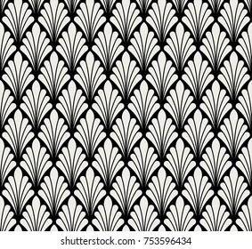 Art Deco Seamless Pattern. Geometric Floral decorative texture. Vector Leaves stylish background. 