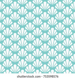 Art Deco Seamless Pattern. Geometric Floral decorative texture. Vector Leaves stylish background. Abstract sea shell illustration.