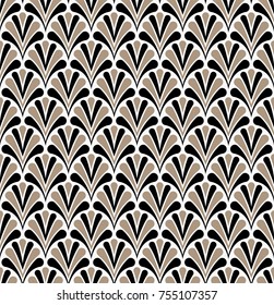 Art Deco Seamless Pattern. Geometric Floral decorative texture. Vector Leaves stylish background.