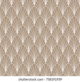 Art Deco Seamless Pattern. Geometric Floral decorative texture. Vector Leaves stylish background. Abstract sea shell illustration.