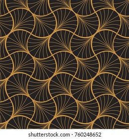 Art Deco Seamless Pattern. Geometric Floral decorative texture. Vector Leaves stylish background. Abstract sea shell illustration.