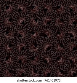 Art Deco Seamless Pattern. Geometric Floral decorative texture. Vector Leaves stylish background. Abstract sea shell illustration.