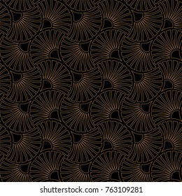 Art Deco Seamless Pattern. Geometric Floral decorative texture. Vector Leaves stylish background. Abstract sea shell illustration.