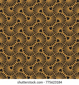 Art Deco Seamless Pattern. Geometric Floral decorative texture. Vector Leaves stylish background. Abstract sea shell illustration.