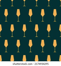 Art deco seamless pattern with glass of champagne. Icon alcohol drink in art deco style. Golden cocktail in style of the 1920s-1930s. Design for print on wrapping paper, wallpaper. Vector illustration