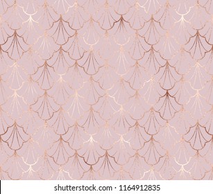 Art deco seamless pattern with gold decorative flowers shapes.