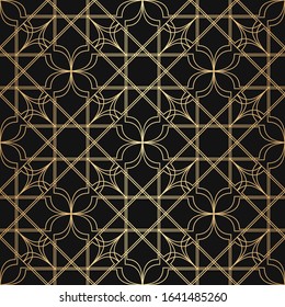 Art deco seamless pattern with gold lines. Vintage geometric background gatsby. Luxury backdrop nouveau. Golden lined art deco ornate. Elegant geometric ornament. Vector graphic subtle diamond lattice
