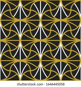 Art deco seamless pattern. Gold and white on black background.