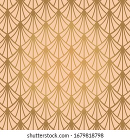 Art deco seamless pattern in gold color on an isolated or gold exclusive background. EPS 10 vector.