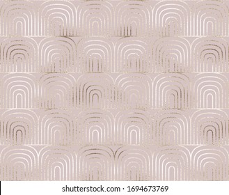 Art deco seamless pattern with gold  arch grid.