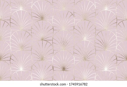 Art deco seamless pattern with gold decorative fan tile.