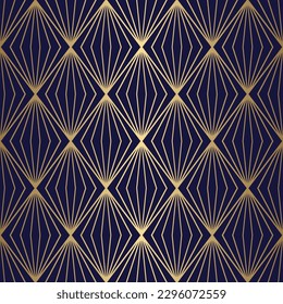 Art Deco seamless pattern with gold diagonal square and lines.