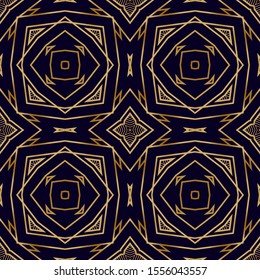 Art Deco Seamless Pattern with Golden Lines. Nouveau Print Texture. Geometric Lattice Pattern with Gold. Nouveau Interior Texture. Luxury Decorative Background.