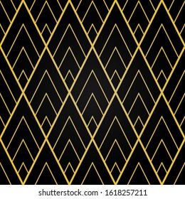 Art Deco Seamless Pattern. Golden gradient luxury vintage background. Fan scales ornaments. Geometric decorative retro papers. Vector 1920s design. Vintage illustration.