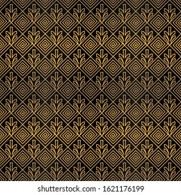 Art Deco Seamless Pattern. Golden luxury vintage background. Fan scales ornaments. Geometric decorative retro papers. Vector 1920s design. Vintage illustration.