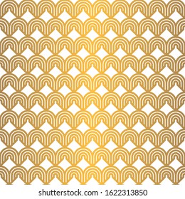 Art Deco Seamless Pattern. Golden luxury vintage background. Fan scales ornaments. Geometric decorative retro papers. Vector 1920s design. Vintage illustration.