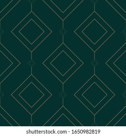 Art deco seamless pattern golden on green. Geometric seamless pattern. Vintage background. 