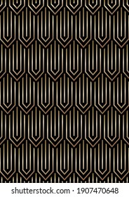 Art Deco Seamless Pattern, Golden Black Background 