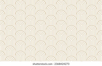 Art deco seamless pattern with golden arches and striped lines, vector illustration.