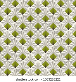 Art deco seamless pattern with leaves in the shape of a rhombus.