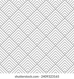 Art deco seamless pattern. Repeating abstract triangle lattice. Black rhomb isolated on white background. Repeating geometric graphic. Repeat reticulated egypt design for prints. Vector illustration