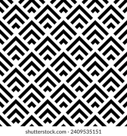 Art deco seamless pattern. Repeating abstract triangle lattice. Black rhomb isolated on white background. Repeating geometric graphic. Repeat reticulated egypt design for prints. Vector illustration