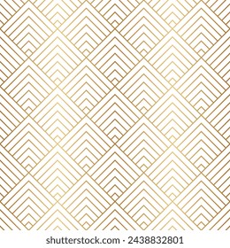 Art deco seamless pattern. Repeating line patern. Abstract diamond lattice. Gold triangle background. Repeating geometric rhomb graphic. Repeat reticulated egypt design for prints. Vector illustration Immagine vettoriale stock