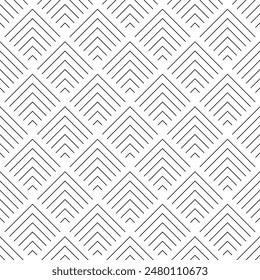 Art deco seamless pattern. Repeating abstract triangle lattice. Black rhomb isolated on white background. Repeating geometric graphic. Repeat reticulated egypt design for prints. Vector illustration