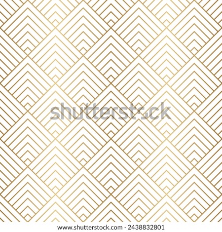 Art deco seamless pattern. Repeating line patern. Abstract diamond lattice. Gold triangle background. Repeating geometric rhomb graphic. Repeat reticulated egypt design for prints. Vector illustration