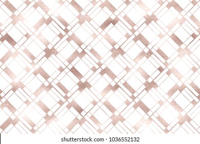 Art deco seamless pattern with rose gold geometric shapes and pink glitter texture. 