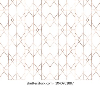 Art Deco Seamless Pattern With Rose Gold Geometric Shapes And Golden Glitter Texture. 