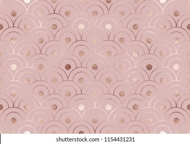 Art deco seamless pattern with rose gold circle tiles.