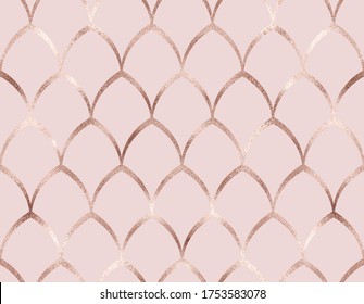 Art deco seamless pattern with rose gold arch grid.