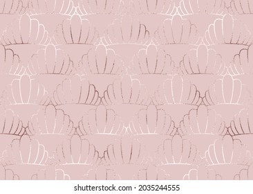 Art deco seamless pattern with rose gold geometric shapes.