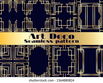 Art deco seamless pattern set. Vintage background with golden gradient. The style of the 1920s and 1930s. Vector illustration
