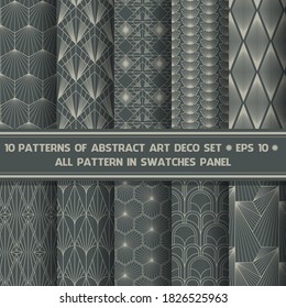 
 Art deco seamless pattern set. Style 1920's, 1930's. Suitable for fabrics, posters, clothes, wallpapers, backgrounds, banners and stickers. Vector collection.