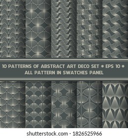 
 Art deco seamless pattern set. Style 1920's, 1930's. Suitable for fabrics, posters, clothes, wallpapers, backgrounds, banners and stickers. Vector collection.