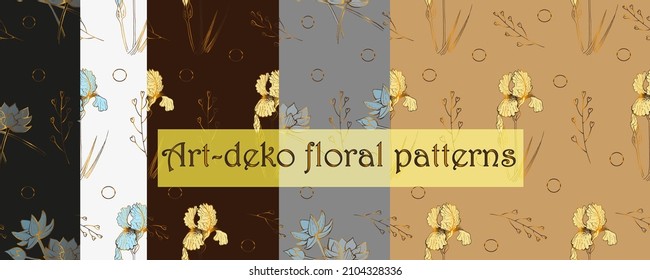 
art deco seamless pattern, set, golden flowers. Art Nouveau Style Set