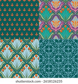 Art Deco seamless pattern set. abstract shape geometric azulejo Majolica motif texture collection