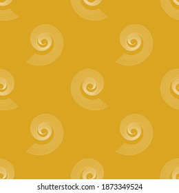 Art deco seamless pattern. Simple geometric curl on yellow background, fabric, wallpaper, packaging, vector ornament