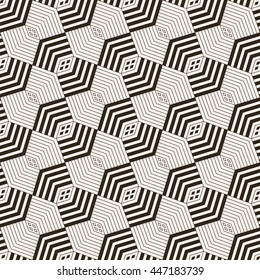 Art deco seamless pattern. Stylish modern geometric texture. Repeating polygonal shapes, corner lines, rhombuses. Vector abstract background