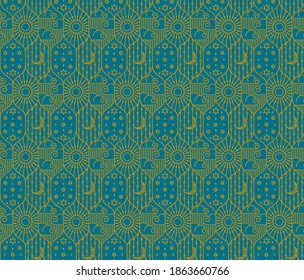 Art Deco seamless pattern with sun, moon and stars