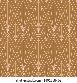 Art Deco Seamless Pattern in a Trending minimal Linear Style. Vector Abstract Geometric background with Golden triangles. For packaging, fabric printing, branding