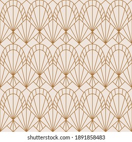 Art Deco Seamless Pattern in a Trending minimal Linear Style. Vector Abstract Geometric background with Golden triangles. For packaging, fabric printing, branding, wallpaper, covers