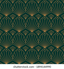 Art Deco Seamless Pattern in a Trendy minimal Style. Vector Abstract Geometric background with Golden lines. For packaging, fabric printing, branding, wallpaper, covers