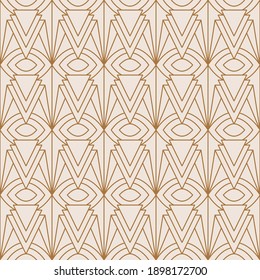 Art Deco Seamless Pattern in a Trendy minimal Linear Style. Vector Abstract Retro background with Golden triangles For packaging, fabric printing, branding, wallpaper, covers