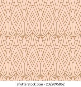 Art Deco Seamless Pattern in a Trendy Minimal Linear Style. Vector Retro Geometric background with Golden Rhombus and Rays for packaging, fabric printing, branding